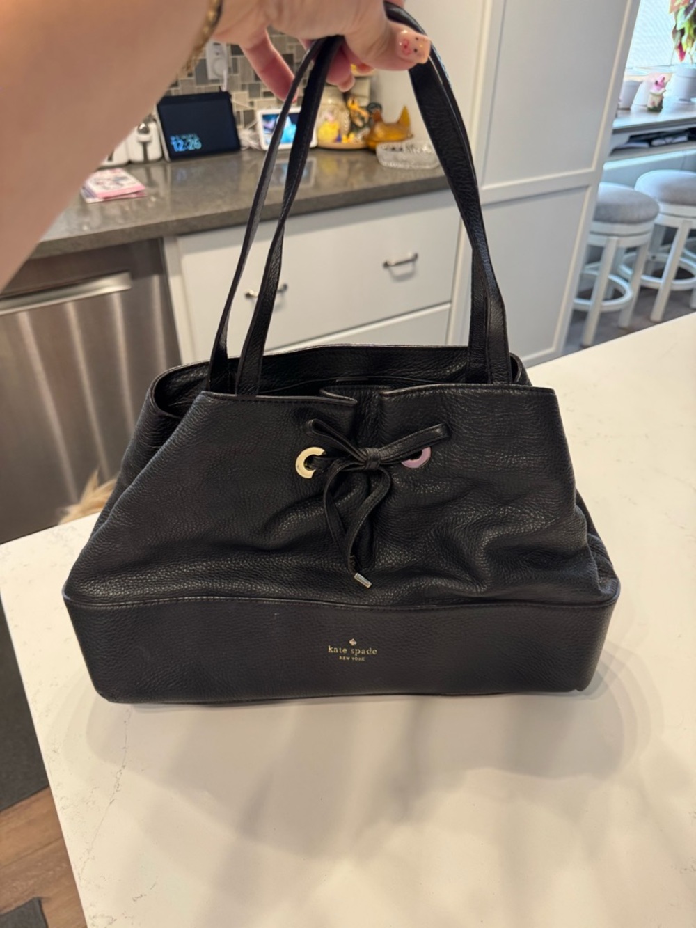 kate spade Black Pebbled Leather Drawstring Shoulder Bag